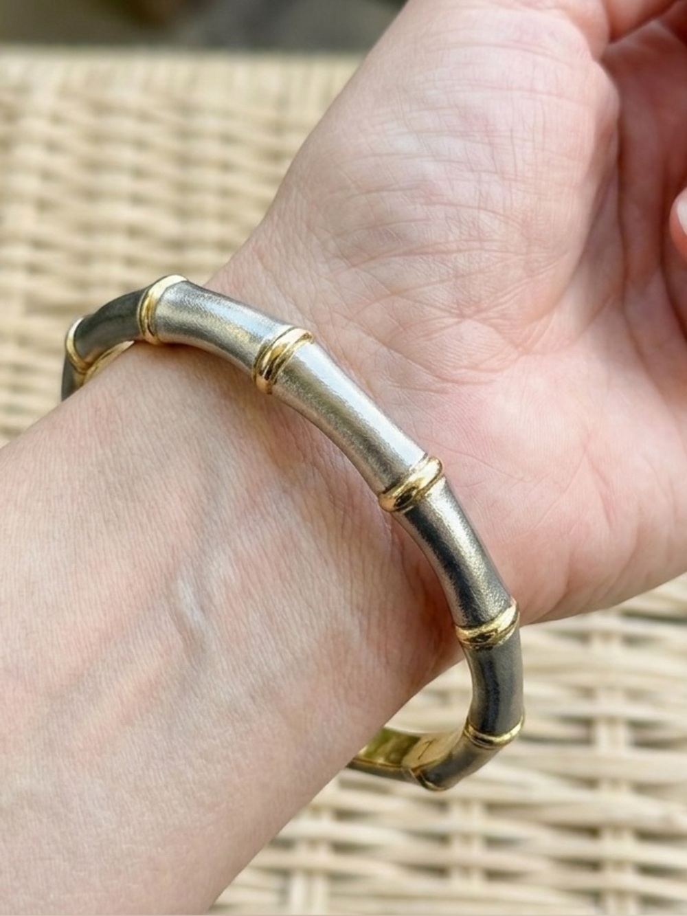 24k yellow & white gold electric plate bumboo  bracelet